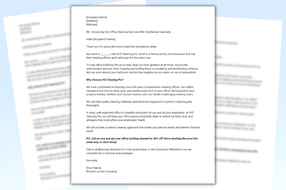 cover letter for cleaning business