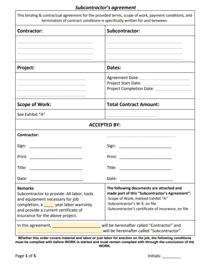 Painting Subcontractor Agreement: Free Contract Template
