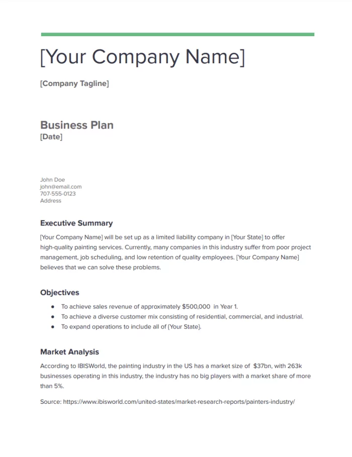 painting business plan example